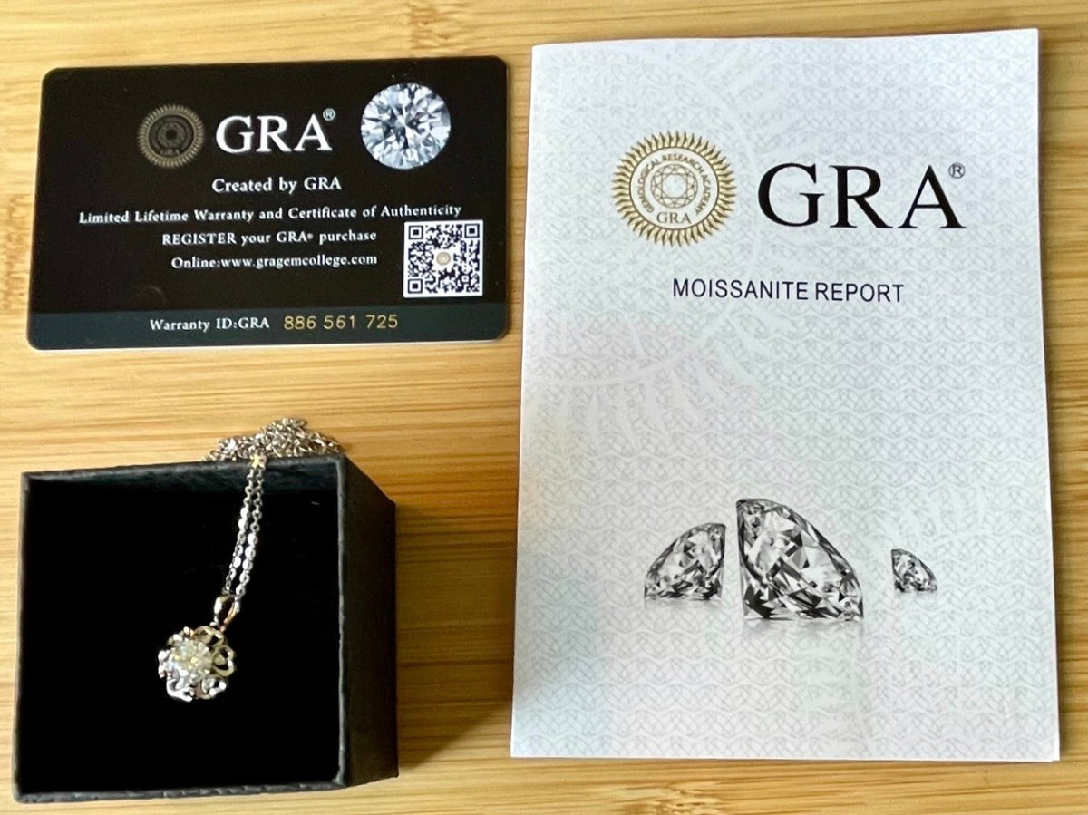 CERTIFIED Moissanite necklace! 1ct white OR light blue Moissanite with zircon accents in solid sterling! *Two times* more refractive than diamond!