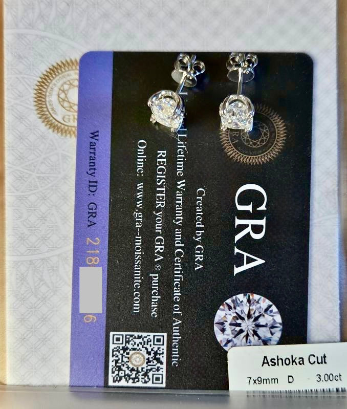 6ctw Ashoka-cut Moissanites in Argentium silver, hand-cut by a Master lapidary! These studs are the highest of the high end!