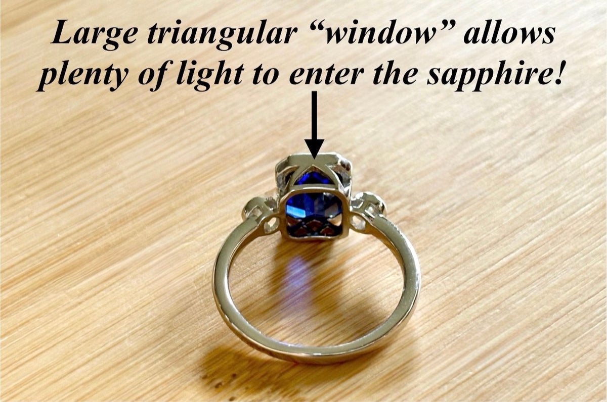 Blue sapphire and Moissanite ring. A certified 3ct lab-grown emerald-cut sapphire and .20ctw Moissanite ring in 925 sterling OR 935 Argentium!