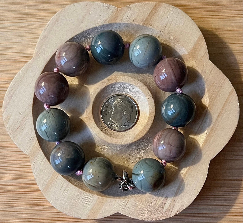 Alashan agate bracelet. Semiprecious 15mm Alashan agates, hand knotted with durable stainless steel components! Big, bold and beautiful!
