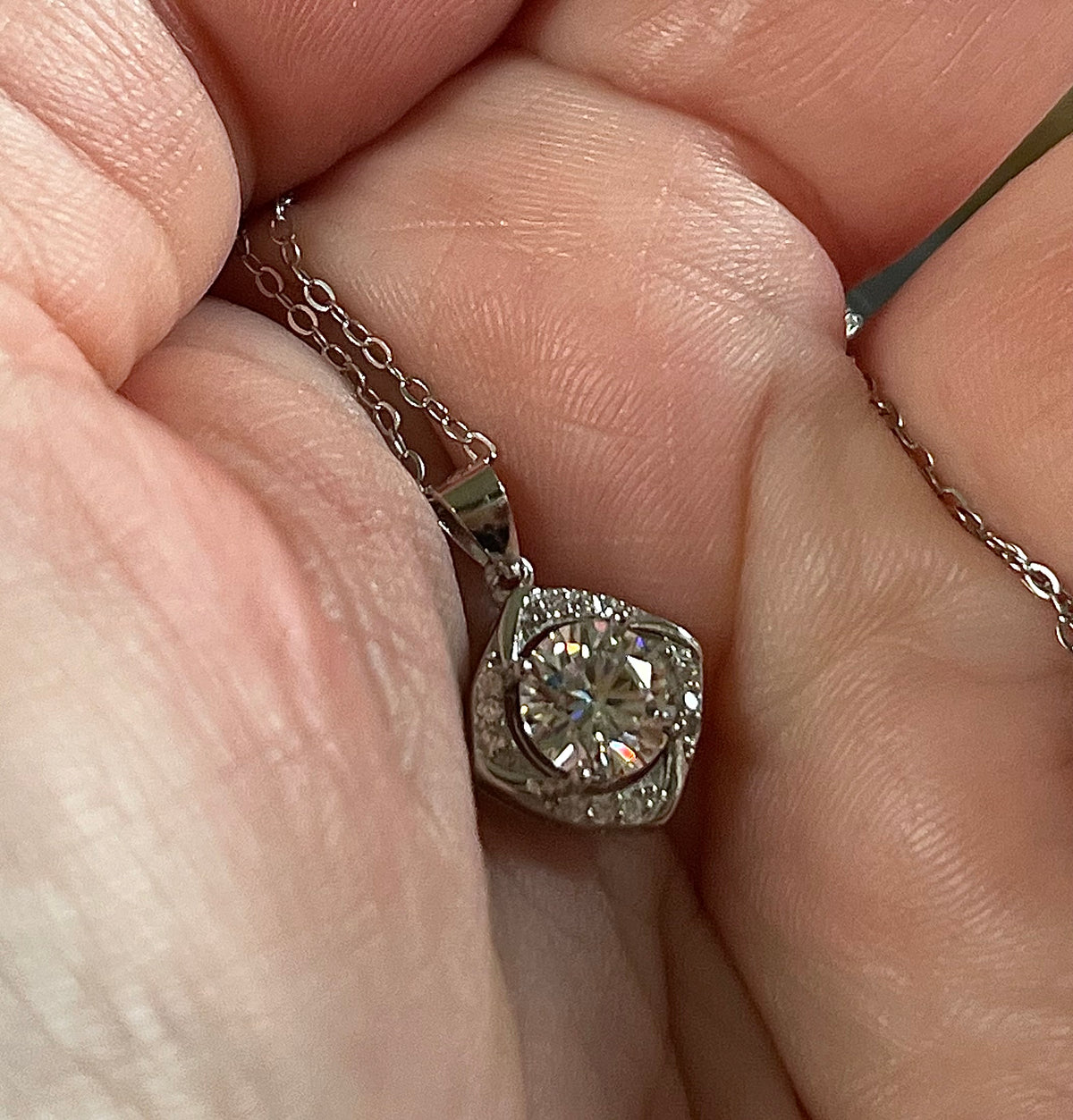 Moissanite necklace. Certified 1ct Moissanite “Quasar” design pendant! Be the star of the show wearing this unique, contemporary design!