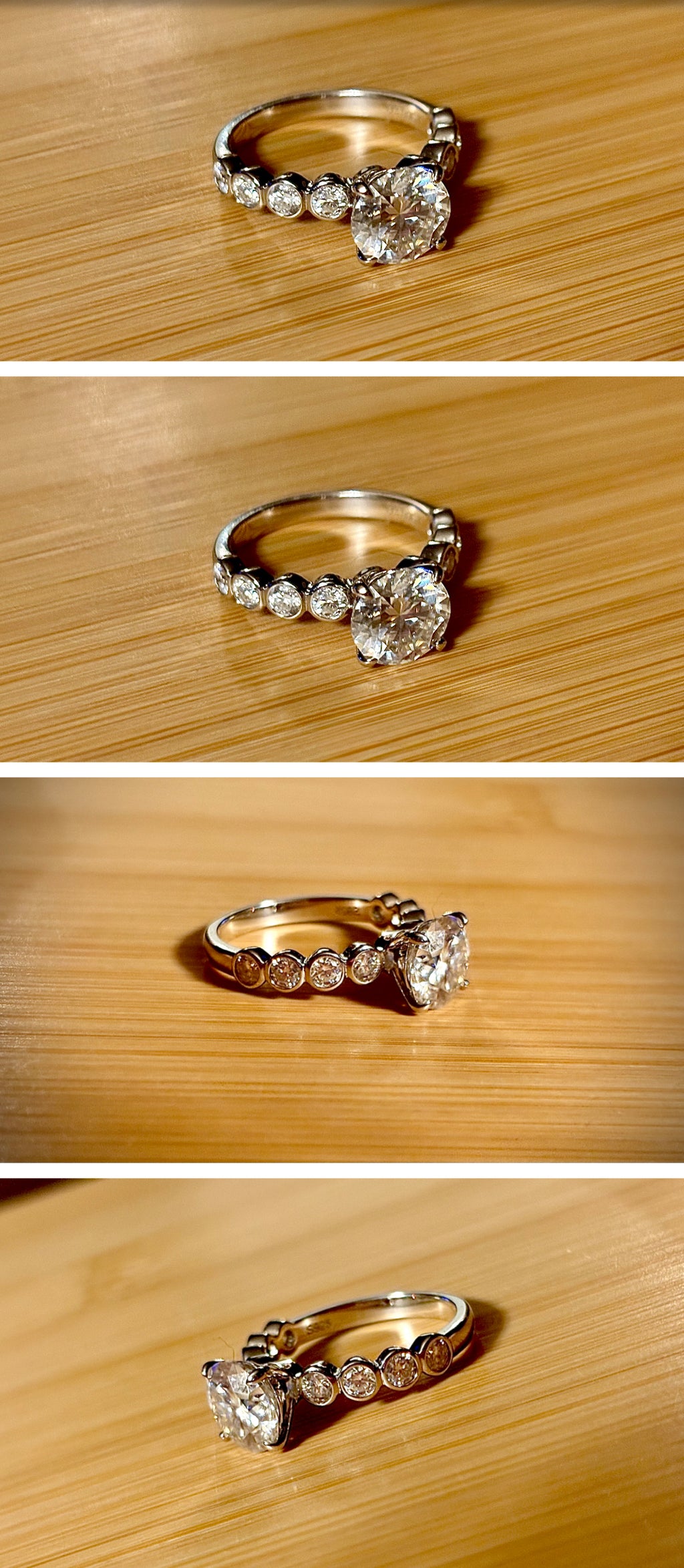 A 3.8cttw designer Moissanite ring with a certified 3ct center stone and 10-point bezel-set stones in sterling silver and 18k gold!