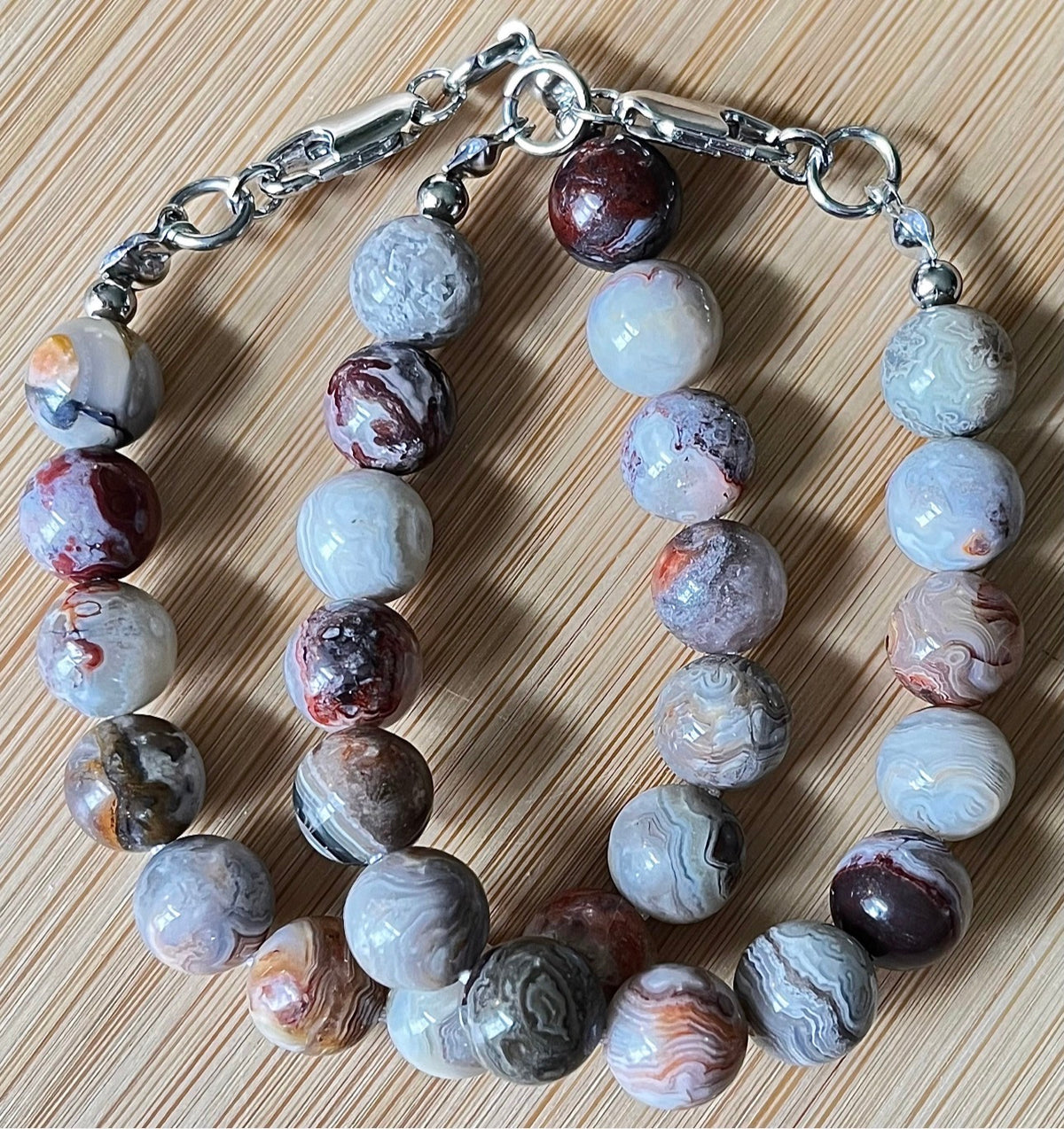Mexican crazy lace agate bracelet/10mm Laguna lace agate with crisp strata patterns and earth tones! Nature’s creative power at its finest!