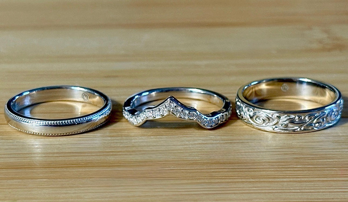 Durable *genuine* 935 Argentium & 18k everyday bands to pair with my rings or wear alone! Sturdy silver resistant to tarnishing and dings!