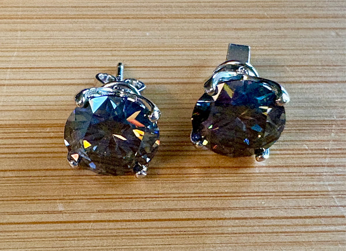 Moissanite studs. An incredible 2ctw or 6ctw pair of GRAY, DOUBLE certified round brilliant Moissanites in sterling silver and 18k!