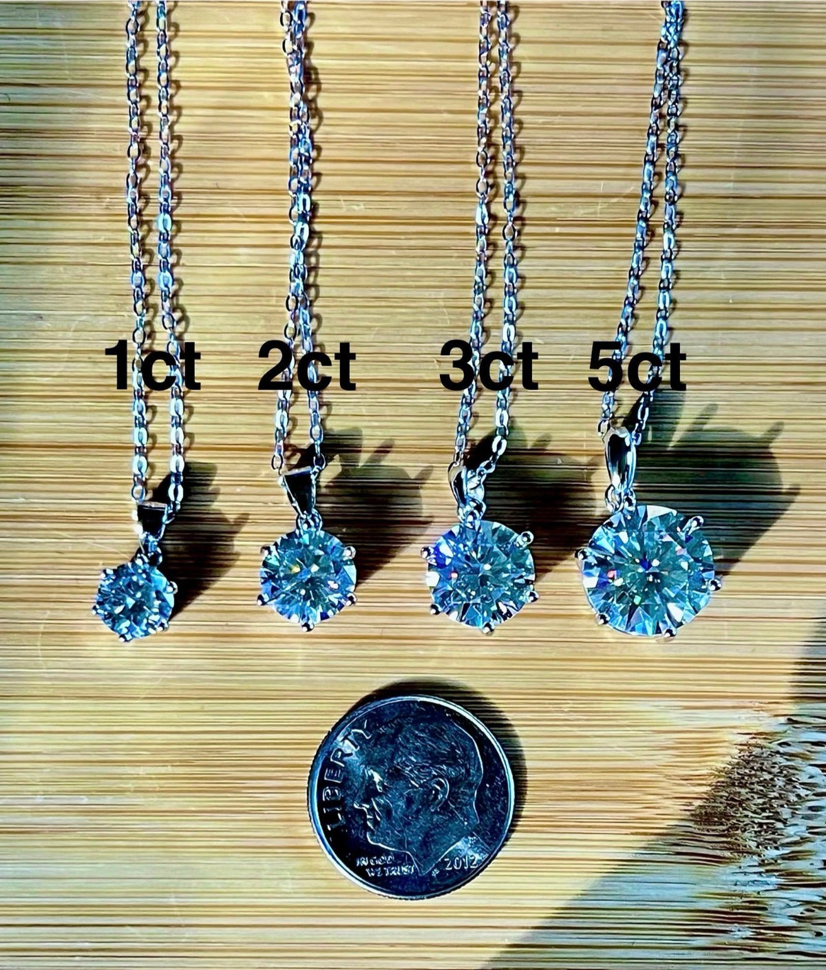 Moissanite solitaire necklaces. A certified 1, 2, 3 or 5ct Moissanite in sterling silver and 18k! (10ct also, but listed separately!)
