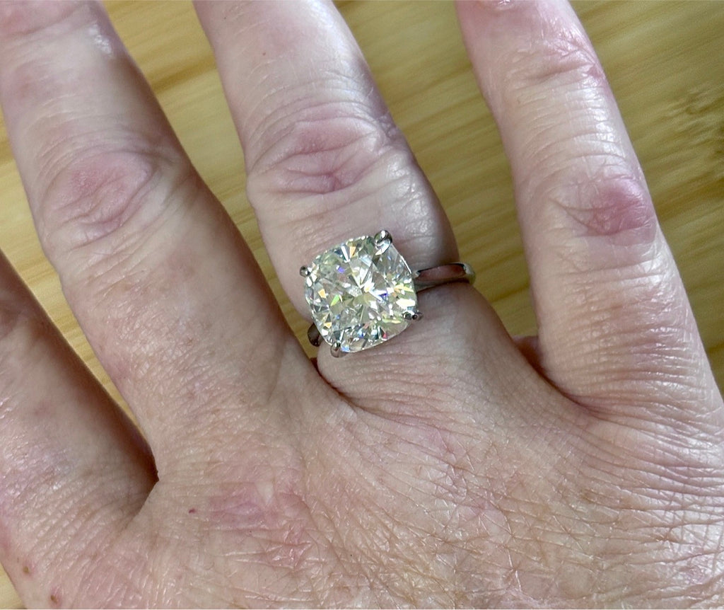 Moissanite ring. A 9ct certified cushion-cut *crushed ice* faceted Moissanite solitaire statement ring. Did someone order extra sparkles?!