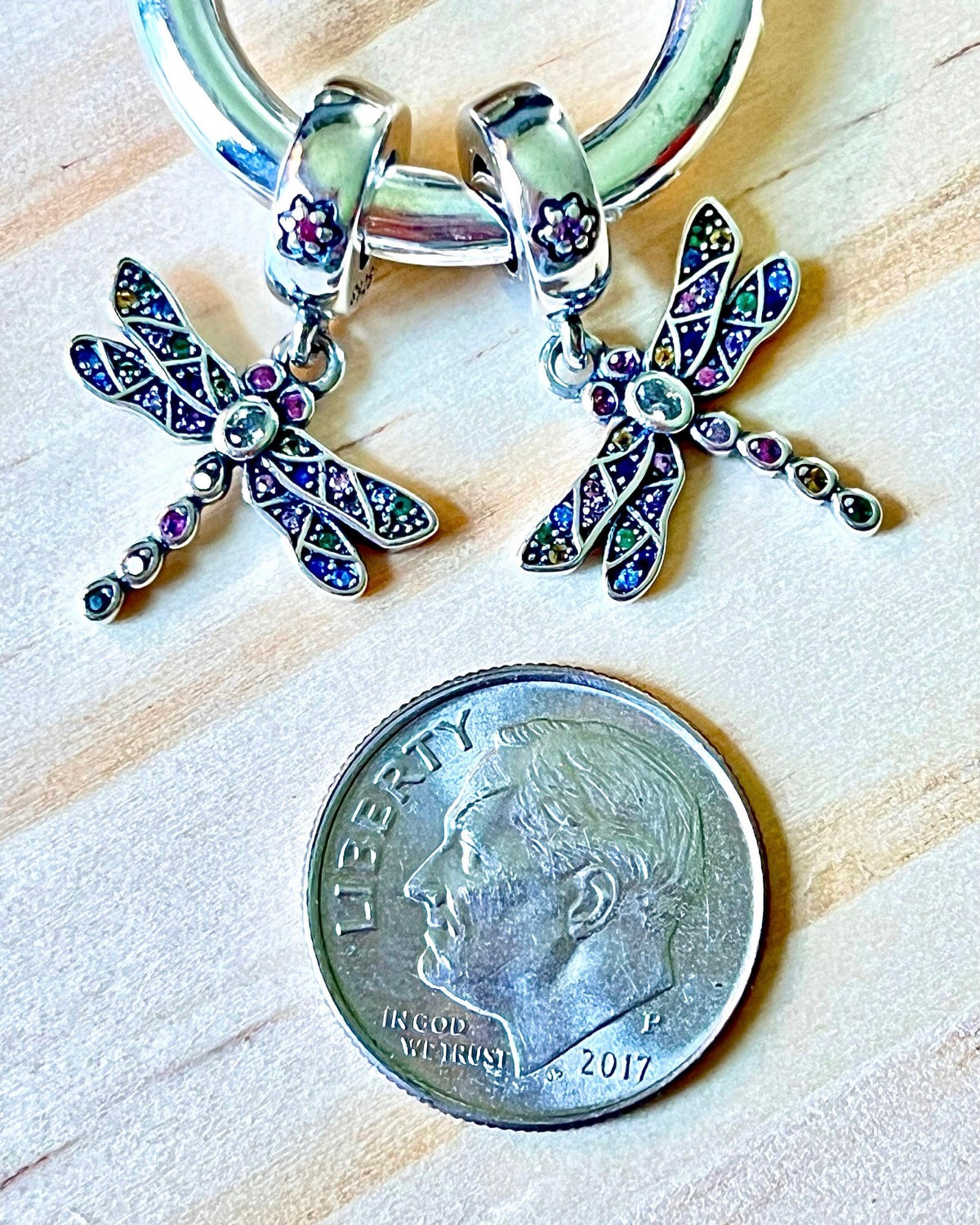 Dragonfly charm, rose charm, tree of life charm and lightning bug charm that glows in the dark! All solid sterling silver charms!