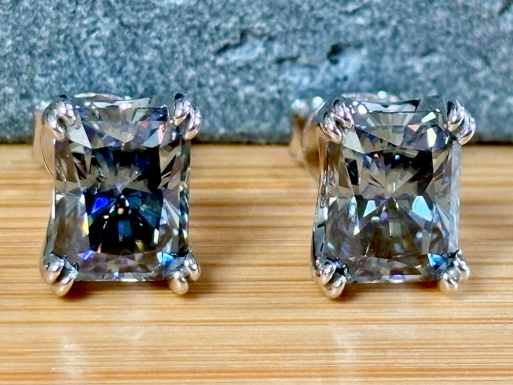 6 cttw Gray Radiant Moissanite Studs (Double Certified)