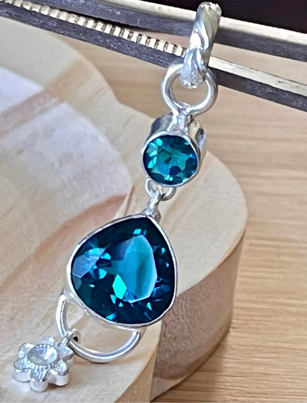 Blue apatite and gray moonstone bracelet with stainless steel hardware and optional sterling silver gemstone pendant!