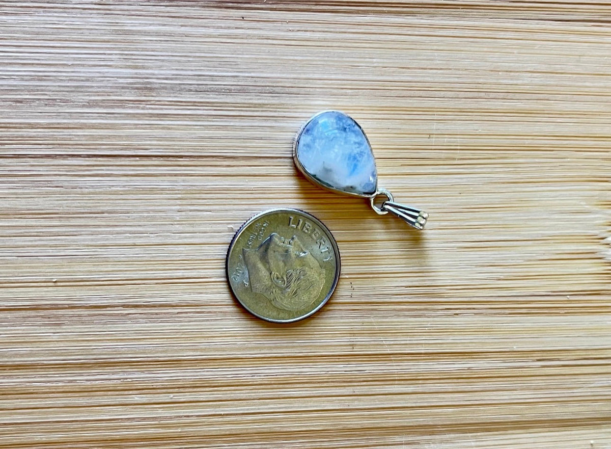 Moonstone, peach moonstone and lab “aurora” opal pendants in sterling silver!