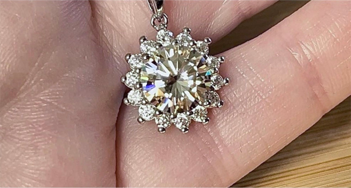 CERTIFIED 1ct or 3ct Moissanite pendant necklace, solid sterling silver and 18k white rhodium!