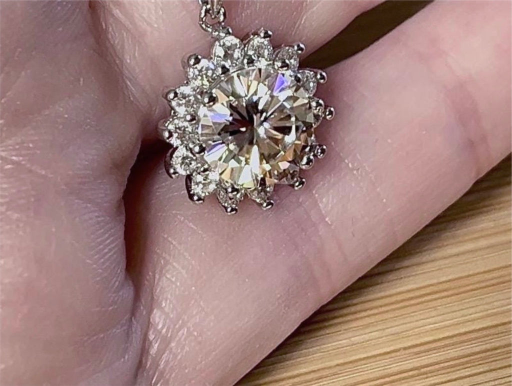 CERTIFIED 1ct or 3ct Moissanite pendant necklace, solid sterling silver and 18k white rhodium!