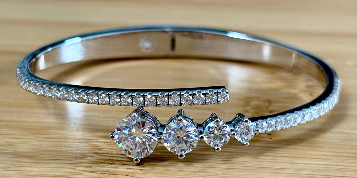 My EXCLUSIVE Moissanite and 935 Argentium silver bracelet! A gorgeous 5.79cttw designer bypass bracelet in *genuine* 935 Argentium silver and 18k gold!