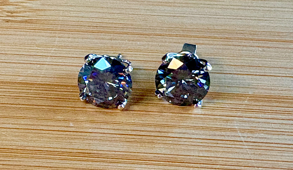 Moissanite studs. An incredible 2ctw or 6ctw pair of GRAY, DOUBLE certified round brilliant Moissanites in sterling silver and 18k!