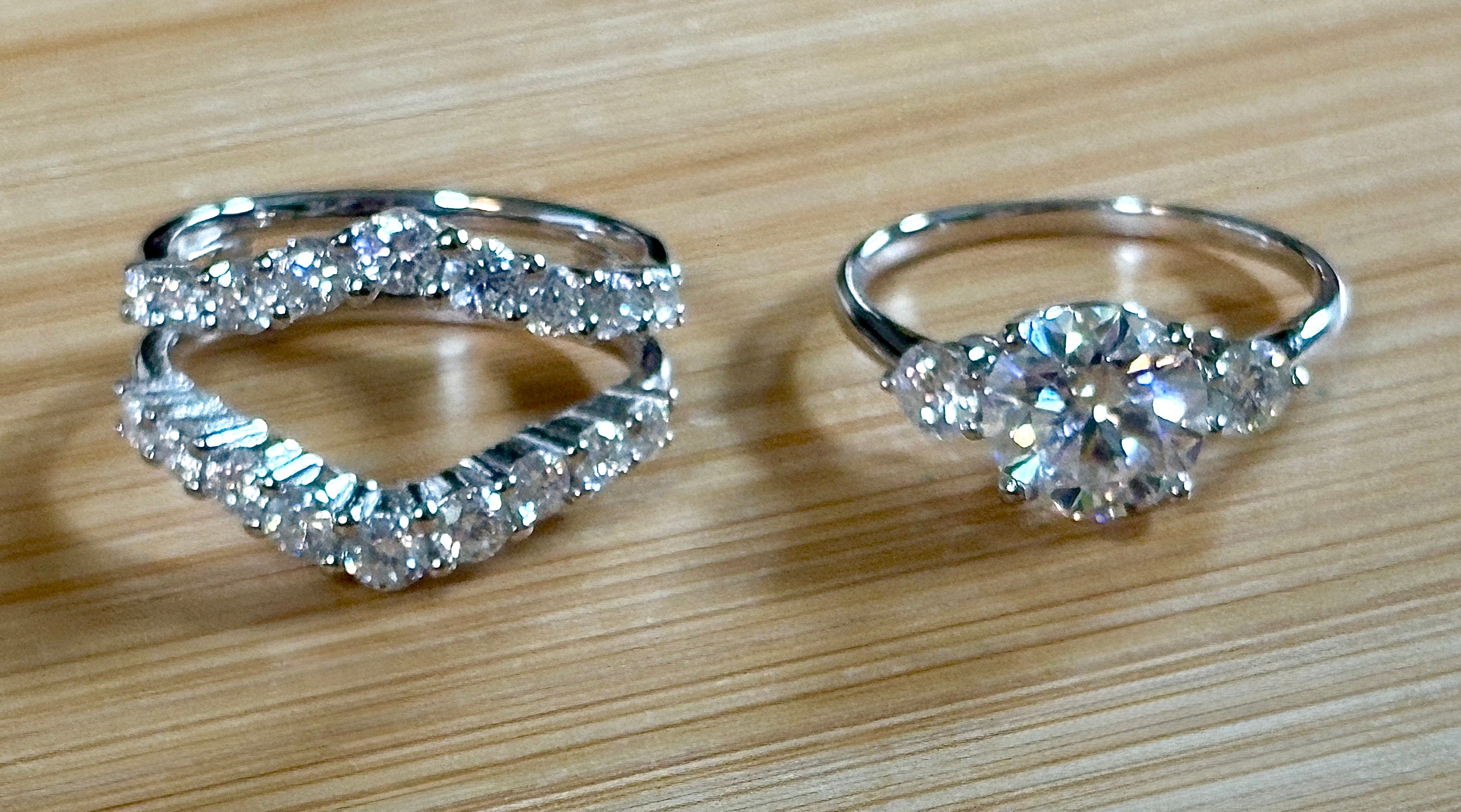 Moissanite bridal set. A certified 3ct Moissanite with a FULLY Moissanite double ring guard, for 5.08cttw! Wear them separately or together!