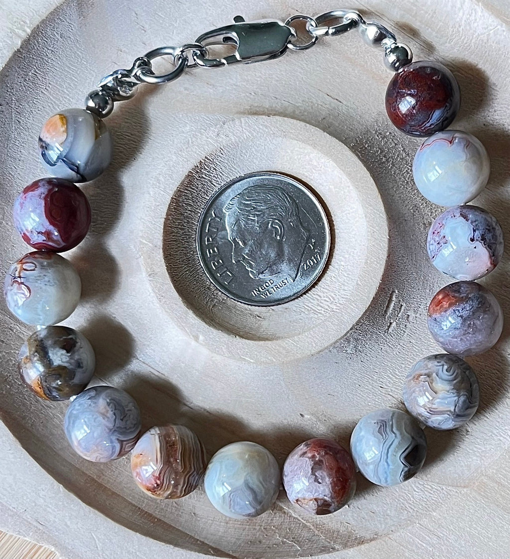 Mexican crazy lace agate bracelet/10mm Laguna lace agate with crisp strata patterns and earth tones! Nature’s creative power at its finest!