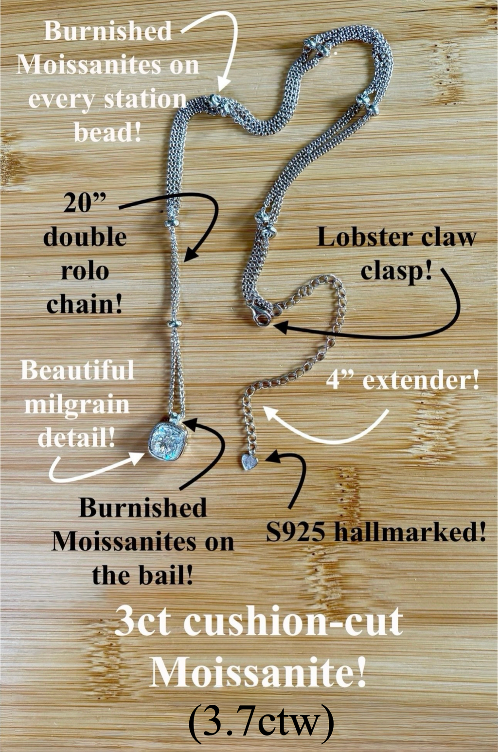 The 3ct certified cushion-cut “Twilight Twinkle” necklace, a limited edition neckpiece (50 only)! A Hand Knotted Jewelry exclusive!