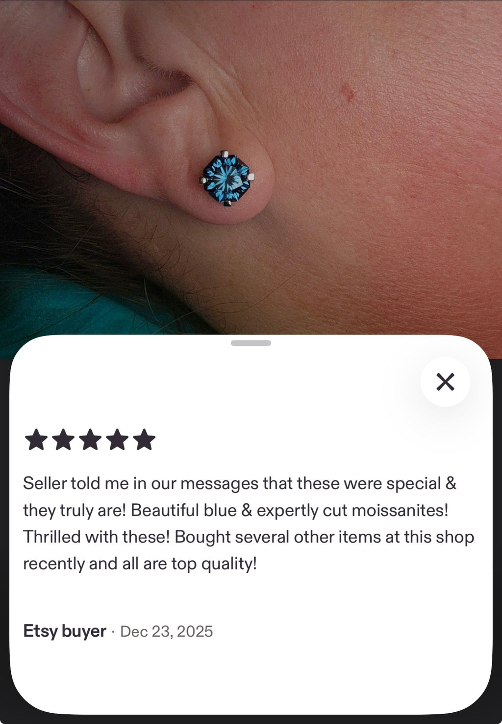 A *PHENOMENAL* 2.4cttw or 6cttw DOUBLE certified pair of octagonal-cut, star-faceted, royal blue Moissanite studs in 935 Argentium silver!