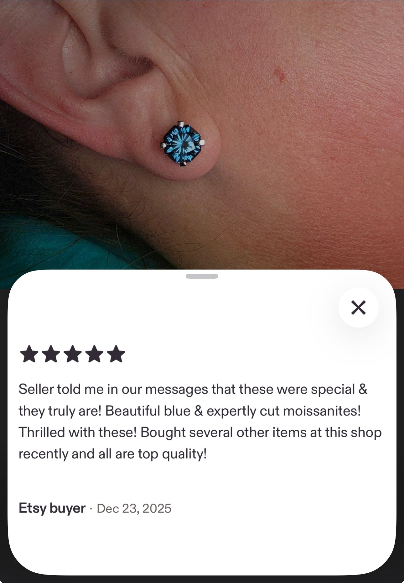 A *PHENOMENAL* 2.4cttw or 6cttw DOUBLE certified pair of octagonal-cut, star-faceted, royal blue Moissanite studs in 935 Argentium silver!