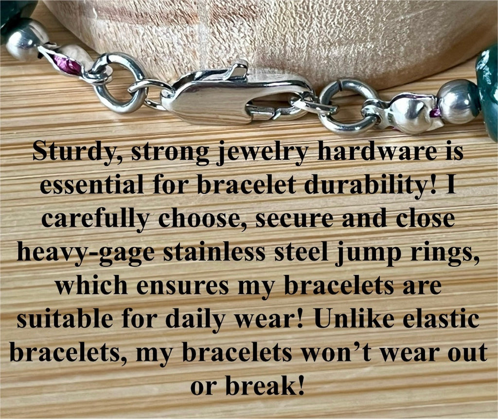 Ocean agate bracelet, hand knotted or straight-strung in your choice of design and with stainless steel bracelet hardware!
