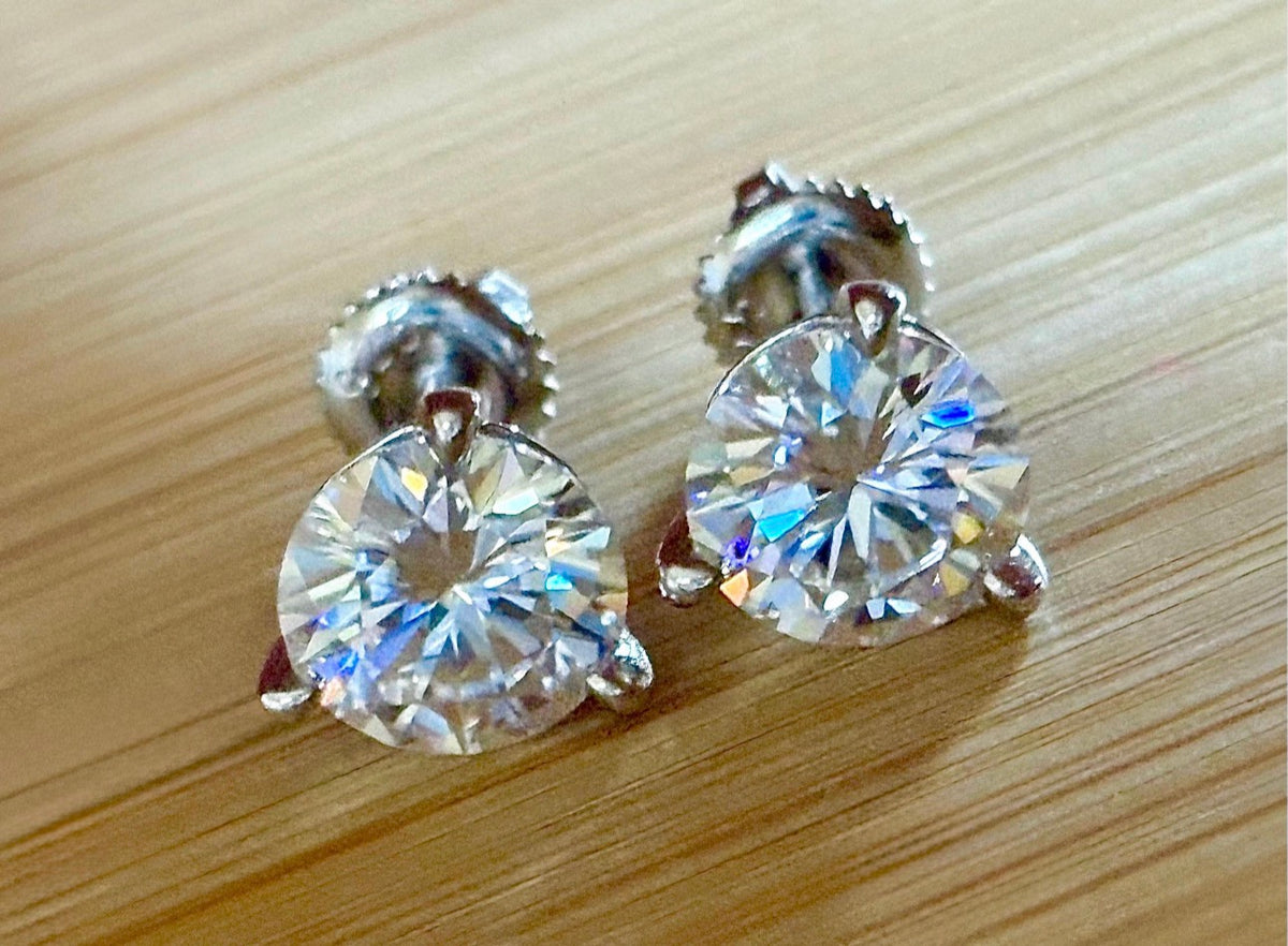 Moissanite earrings. A 4cttw certified pair of Moissanite martini studs with screw-on ear nuts - a simply elegant, classic & STUNNING pair!