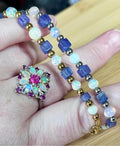 Ethiopian opal and tanzanite bracelet. AAA-grade Ethiopian opals + gorgeous tanzanite cubes = utter opulence! Nature’s gemstone perfection!