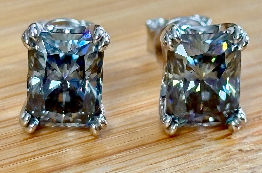 6 cttw Gray Radiant Moissanite Studs (Double Certified)