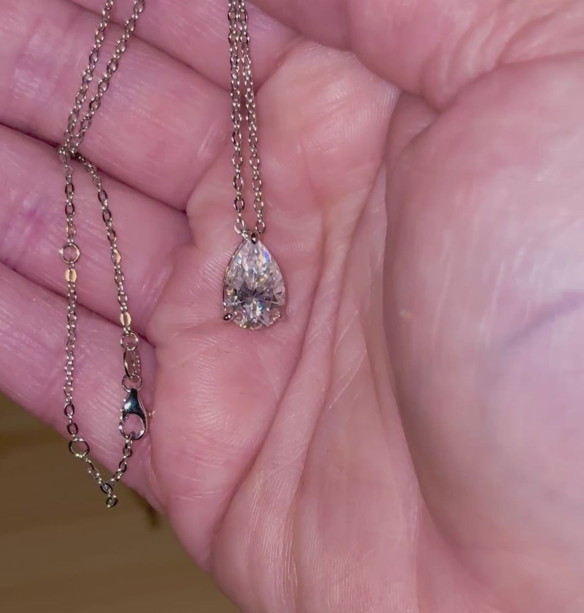 Moissanite necklace. A GORGEOUS certified 4ct pear-cut Moissanite pendant in sterling and 18k white gold on a nice 22” cable link chain!