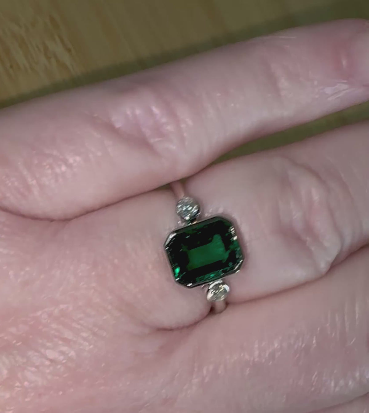 Emerald and Moissanite ring. A certified 2ct lab-grown emerald-cut Zambian emerald and .20cttw Moissanite ring! Exclusive to my shop!