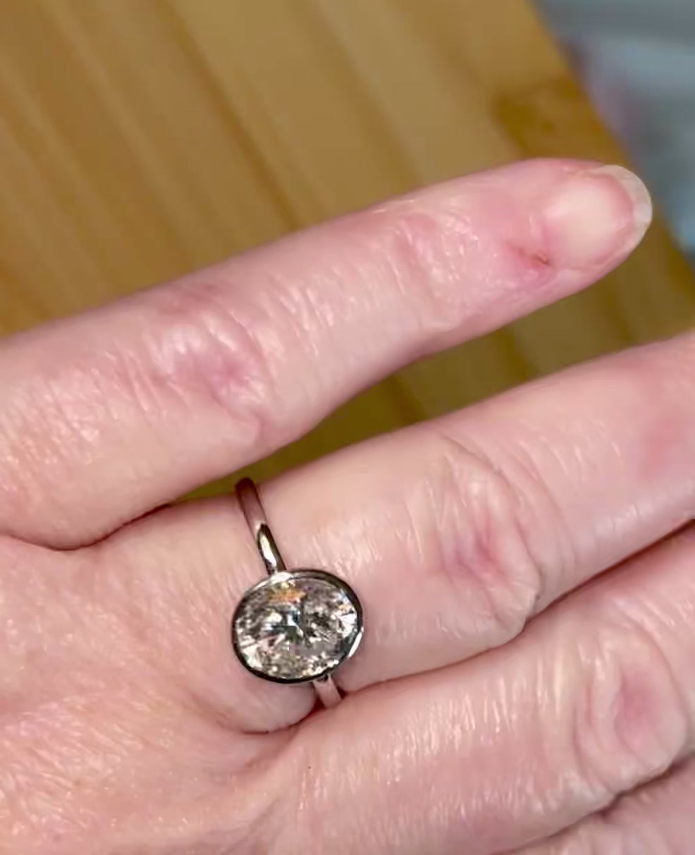 Moissanite ring. A 3ct oval in a hybrid basket + bezel of sterling OR Argentium silver! A Hand Knotted Jewelry EXCLUSIVE!