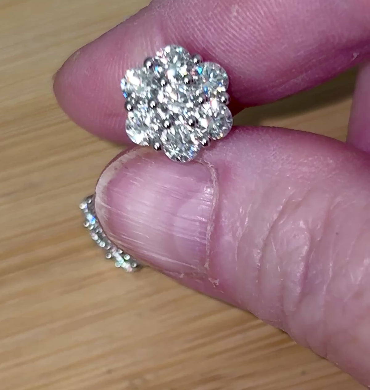 Moissanite earrings. A 4.2cttw certified pair of glamorous Moissanite cluster earrings with gorgeously bright stones and screw-on ear nuts!