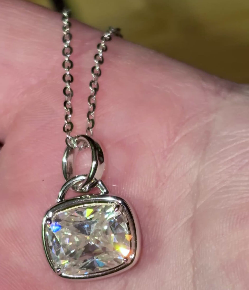My 5ct cushion-cut “A Second Look” pendant necklace in sterling silver and 18k! Don’t let your eyes deceive you!