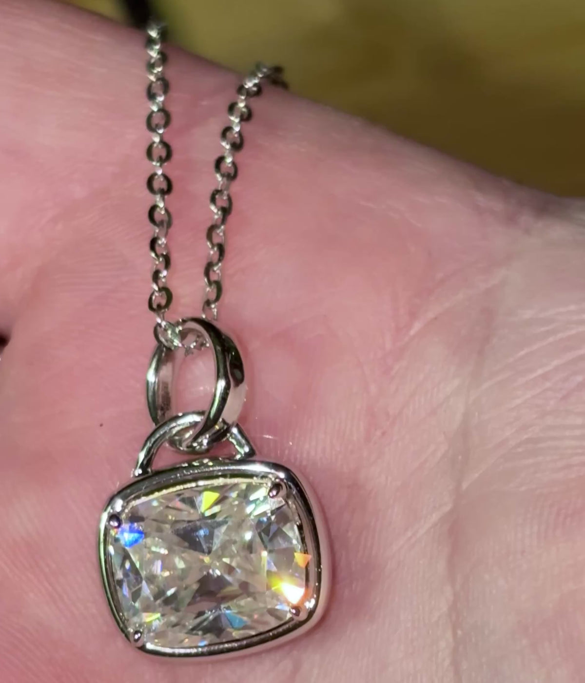 My 5ct cushion-cut “A Second Look” pendant necklace in sterling silver and 18k! Don’t let your eyes deceive you!