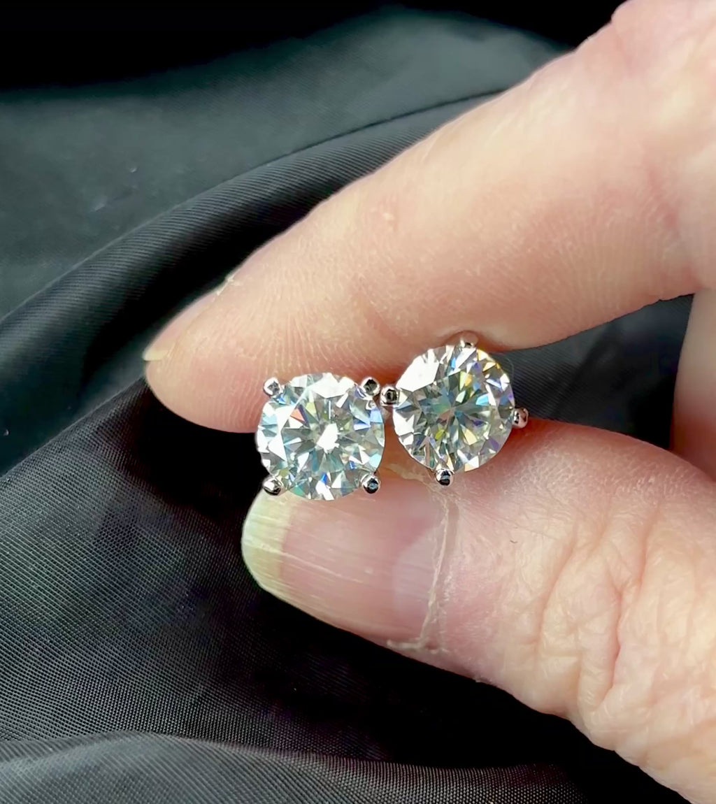 Moissanite earrings. A 6cttw certified pair of high-end boutique-quality Moissanite studs in my sturdy sterling and 18k 4-claw mountings!