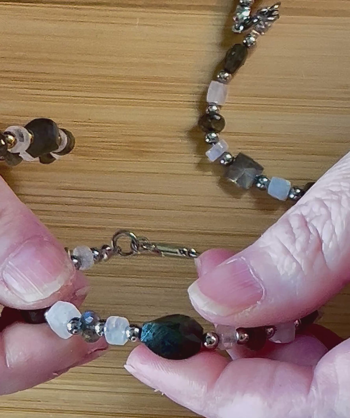Labradorite and moonstone bracelet and/or earrings. The “Essences of Gemstones” bracelet with hand- faceted “essence” stones! This bracelet literally glows!