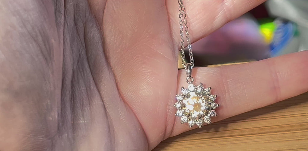 CERTIFIED 1ct or 3ct Moissanite pendant necklace, solid sterling silver and 18k white rhodium!