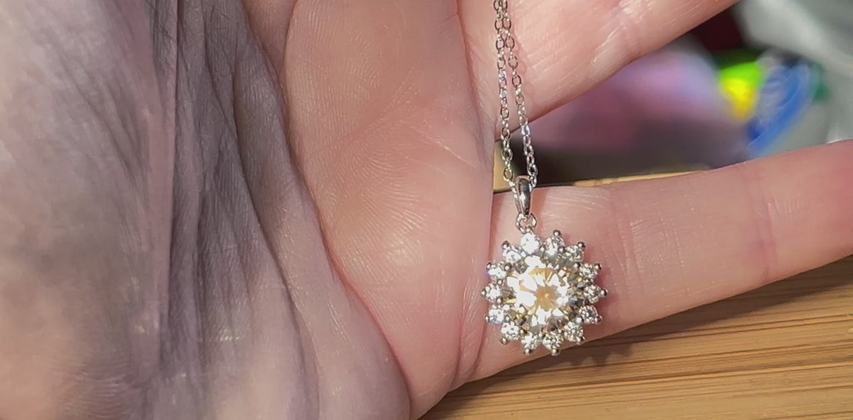 CERTIFIED 1ct or 3ct Moissanite pendant necklace, solid sterling silver and 18k white rhodium!