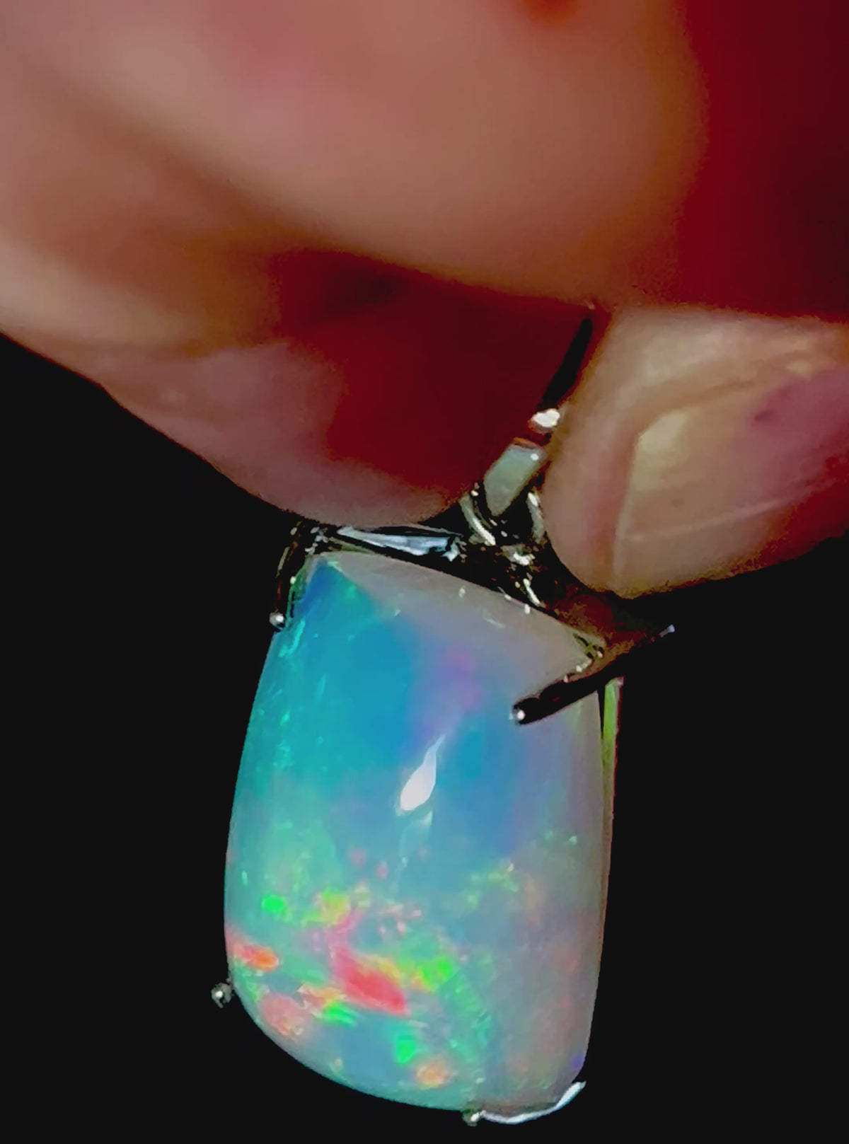 9.2ct white Ethiopian opal/Welo fire opal pendant. SPECTACULAR domed rectangular AAA opal cabochon in solid sterling silver! Stellar!