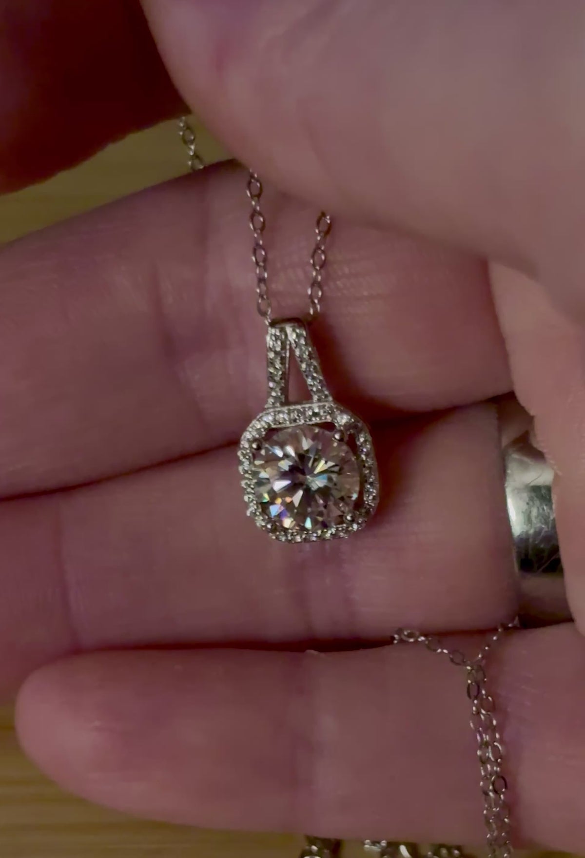 Moissanite necklace. A 2ct certified Moissanite set within an octagonally-shaped halo of pavé-set gleaming white zircons - at a 1ct price!