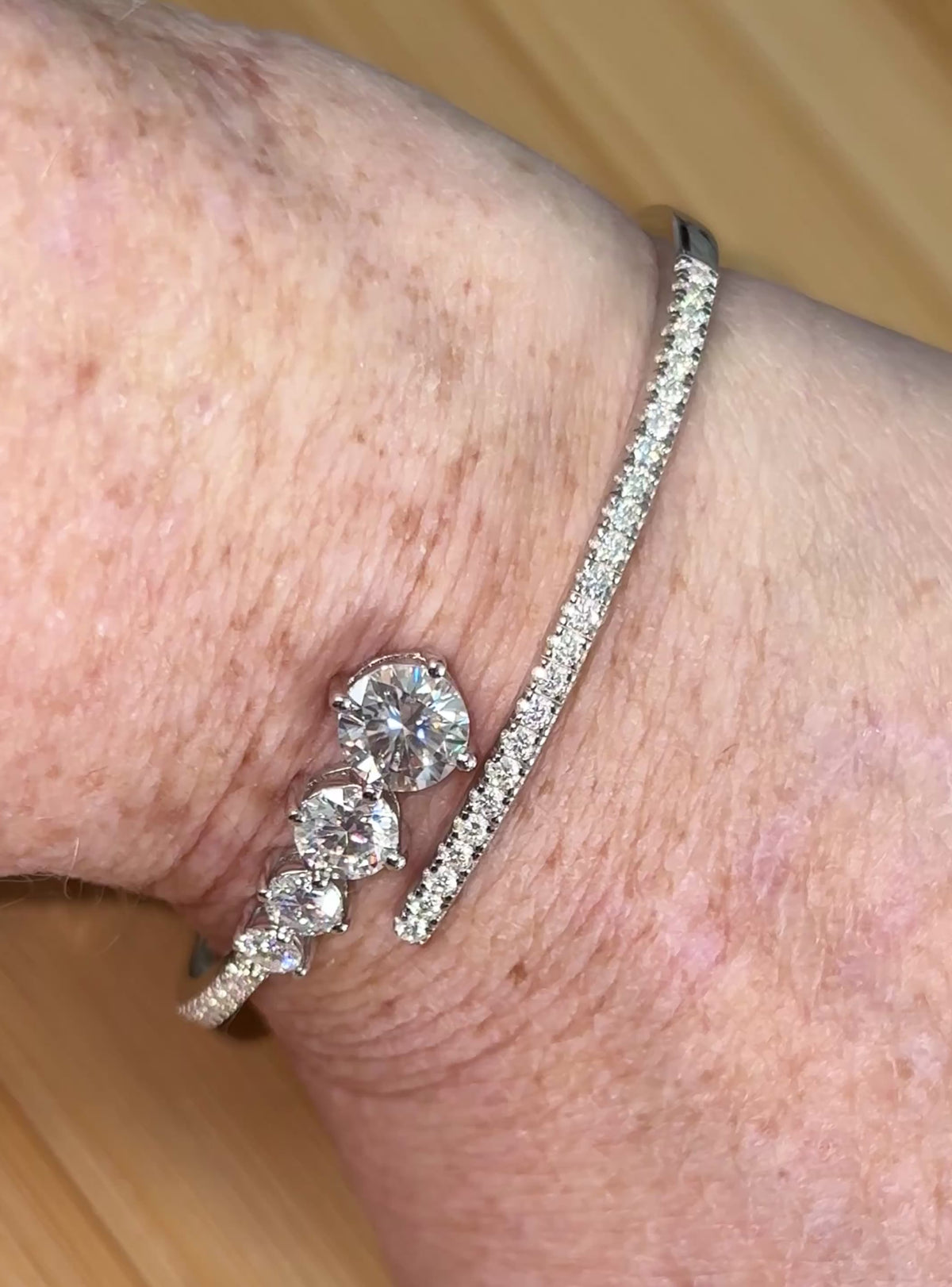 My EXCLUSIVE Moissanite and 935 Argentium silver bracelet! A gorgeous 5.79cttw designer bypass bracelet in *genuine* 935 Argentium silver and 18k gold!