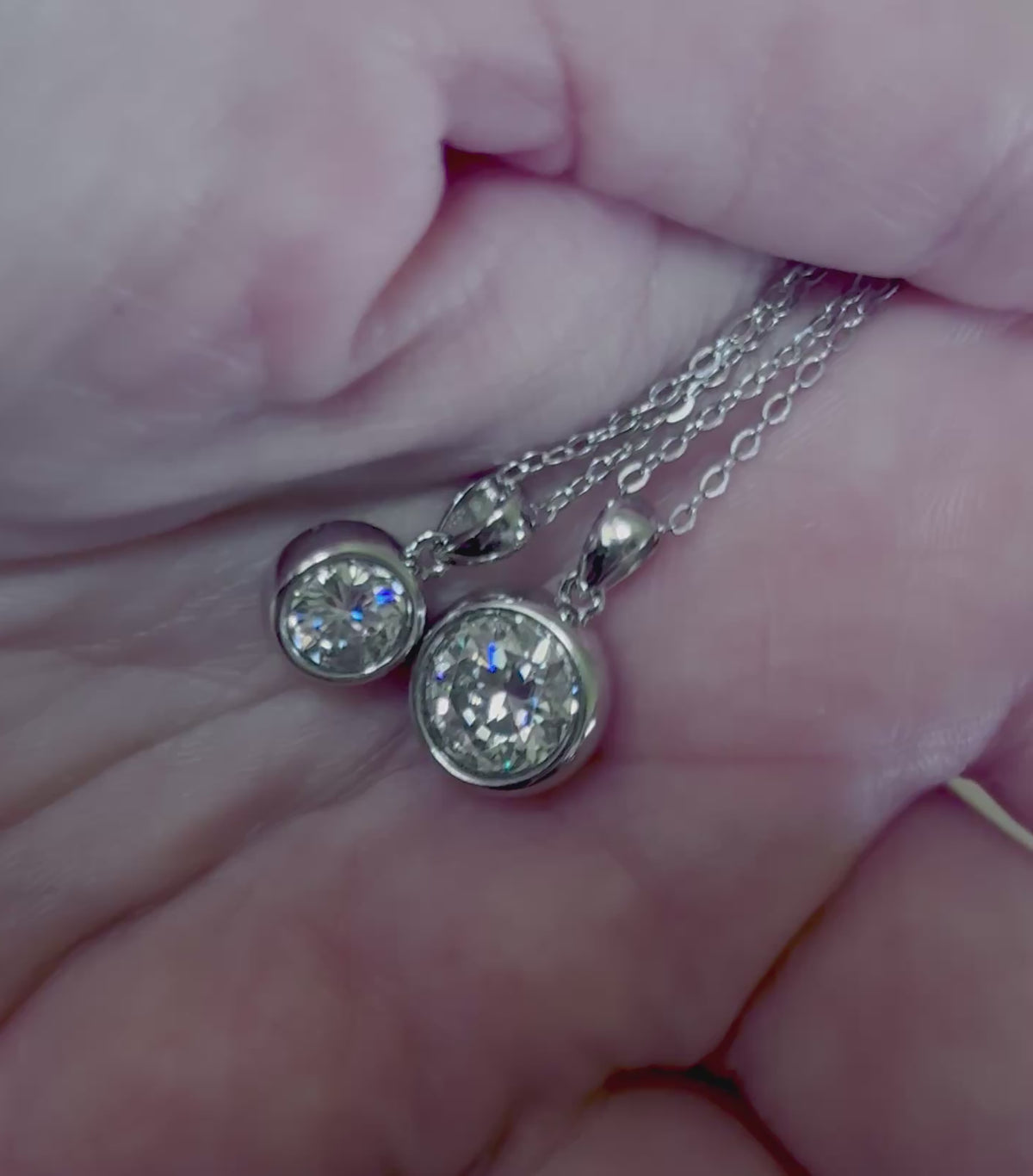 Moissanite necklace. My fiery “bubble bezel” necklace features a 1ct OR 3ct certified Moissanite in a heavy sterling silver bezel setting!
