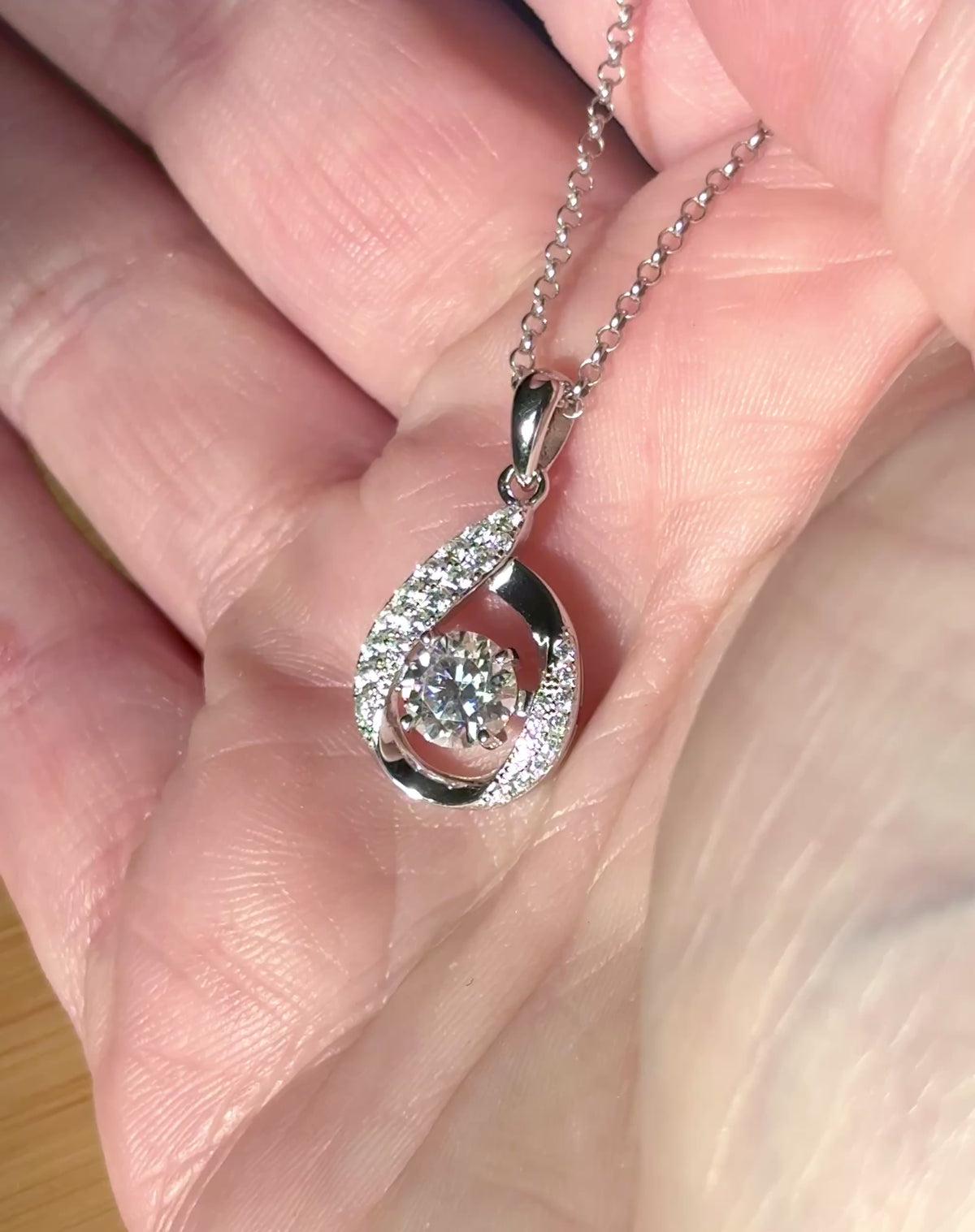 Moissanite necklace. A 1ct 8H8A certified Moissanite water drop-shaped pendant with white zircons, on a nicely weighted rolo chain with lobster claw clasp!