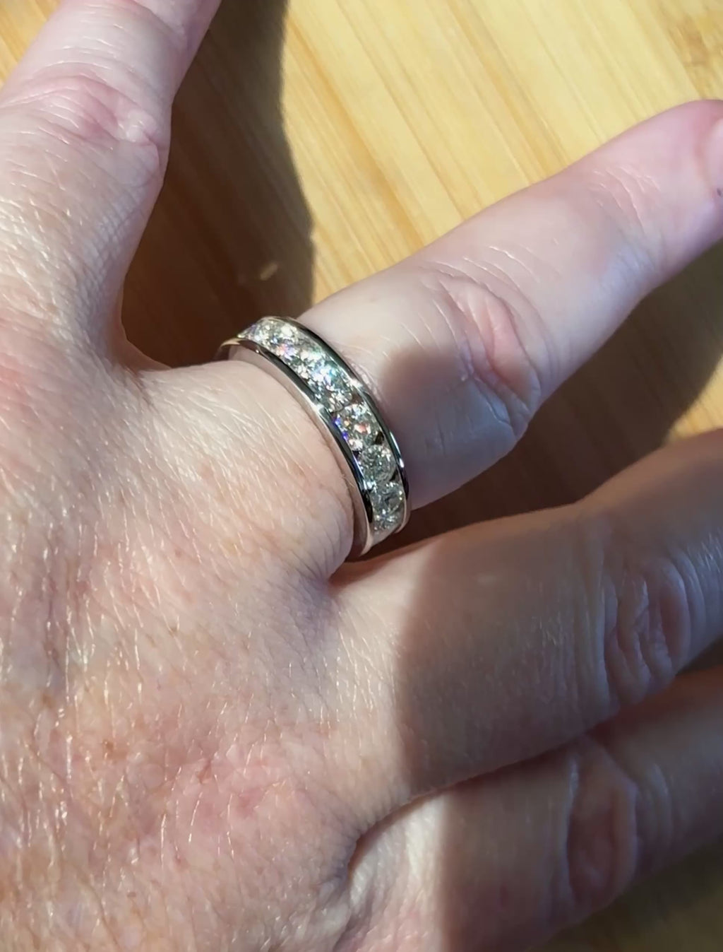 Moissanite ring. A 5.10cttw or 4.8cttw (depending on size) Moissanite eternity ring. A channel-set, classy and classic design - beautiful!