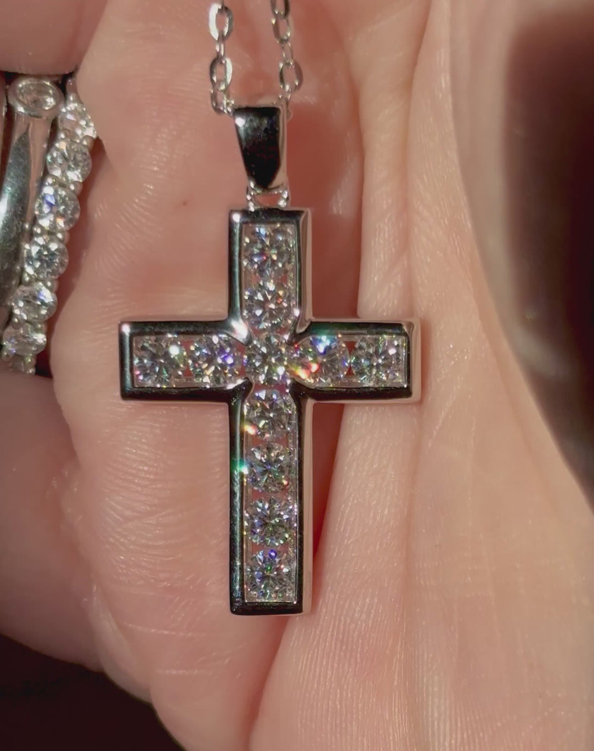 Moissanite necklace. A beautiful 2.2cttw certified Moissanite cross with channel-style stone setting. Classy, elegant, contemporary and très chic!