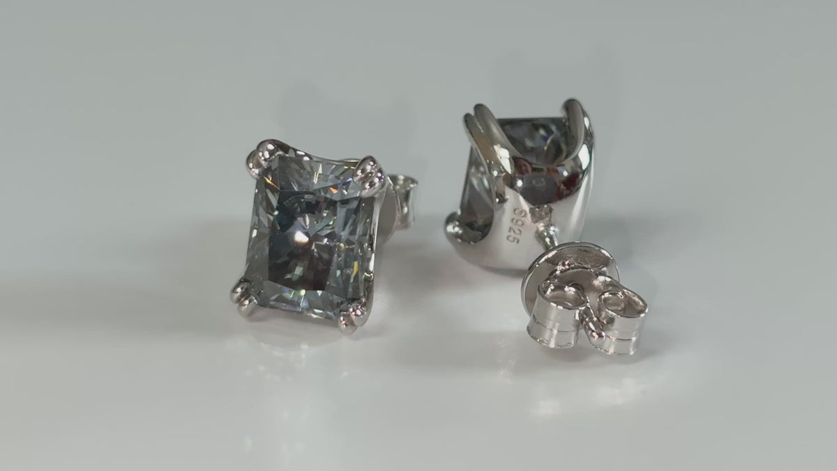 6 cttw Gray Radiant Moissanite Studs (Double Certified)